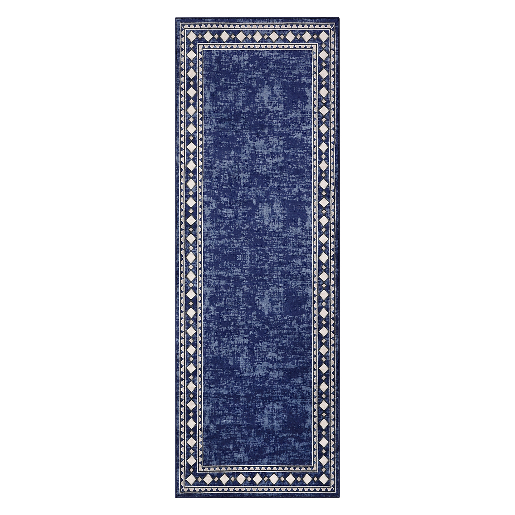 GlowSol 2'x6' Hallway Runner Rug Border Rug Non-Slip Kitchen Bedsides Rug Geometric Border Rug Runner for Laundry Room Bedroom, Navy Blue