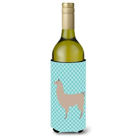Llama Blue Check Wine Bottle Beverge Insulator Hugger