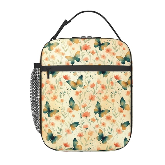 Butterfly Lunch Bag For Women, Reusable Butterflies Floral Theme Lunch Bags, Small Portable Foldable Insulated Lunch Bag For Work Office Travel Bento