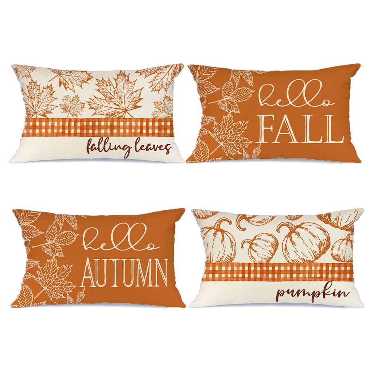 Fall Pillow Covers 12x20 Fall Decor Buffalo Plaid Pumpkin Maple Leaves