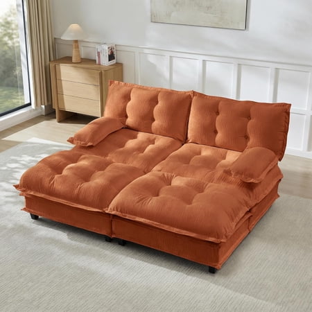 77'' Oversized Chaise Lounge, Chenille Loveseat with 2 Ottomans, Comfy Sleeper Sofa Bed, Modern Tufted Back Sectional Couches, Pillow Arms, for Living Room, Apartment, Offices, Red Brown