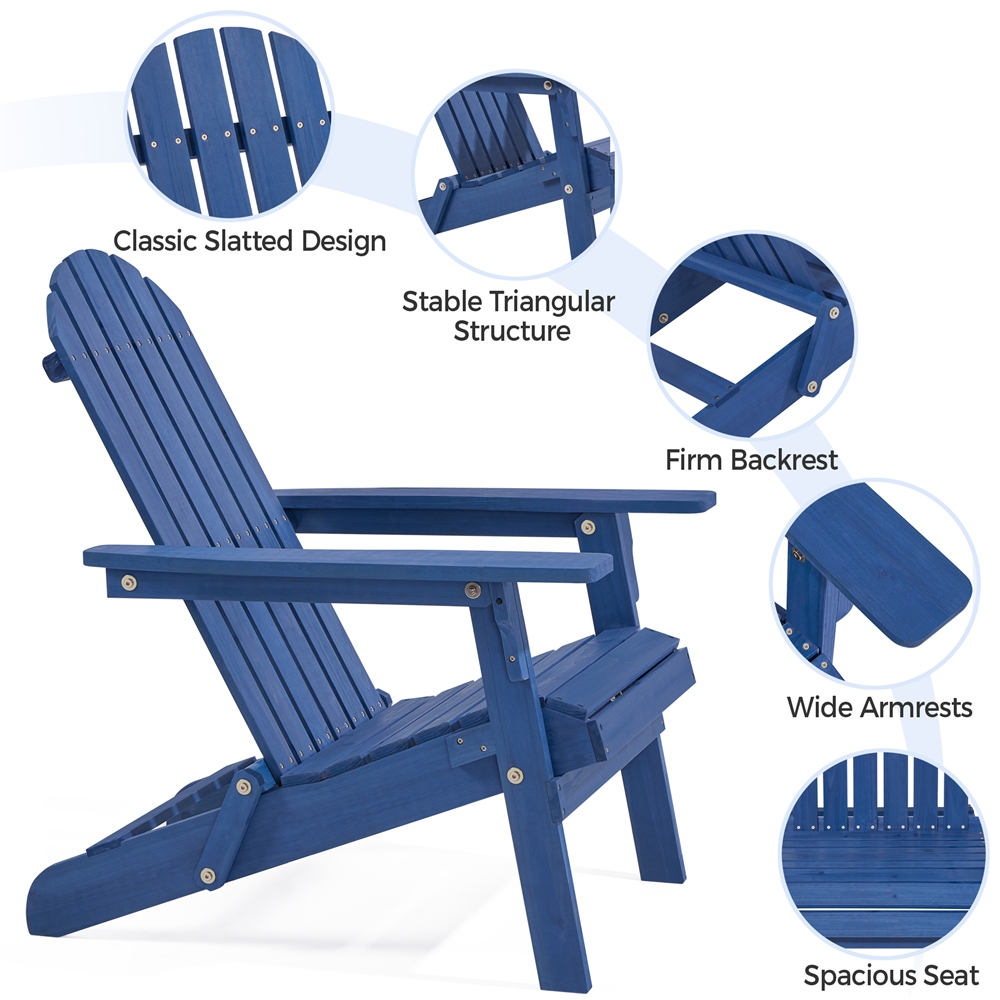Topeakmart Solid Wood Folding Adirondack Chair for Patio, Blue - image 5 of 8