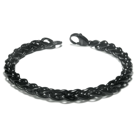 Black Titanium 7MM Wheat Link Bracelet 8"