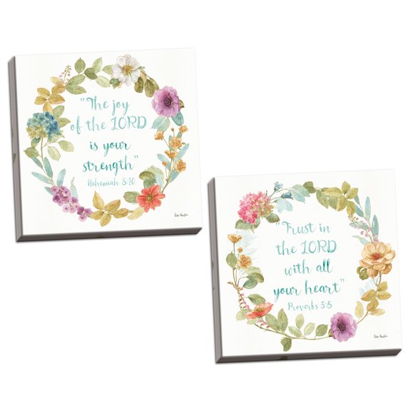 Gango Home Decor Shabby-Chic Rainbow Seeds Proverb I & II by Lisa Audit (Ready to Hang); Two 12x12in Hand-Stretched Canvases