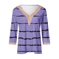 thumbnail image 3 of Aofany Women's Plus Size Pullover Tops V-neck Lace T-shirt 3/4 Sleeves Stripes Blouse Fall Sale, 3 of 3