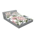 thumbnail image 2 of Rose Fitted Sheet & Pillow Sham Set, Flourishing Pink Roses with Tender Spring Summer Soulful Blossoms Bridal, Decorative 6 Piece Bedding Decor Set, Calking, Pale Pink Green Bluegrey, by Ambesonne, 2 of 3