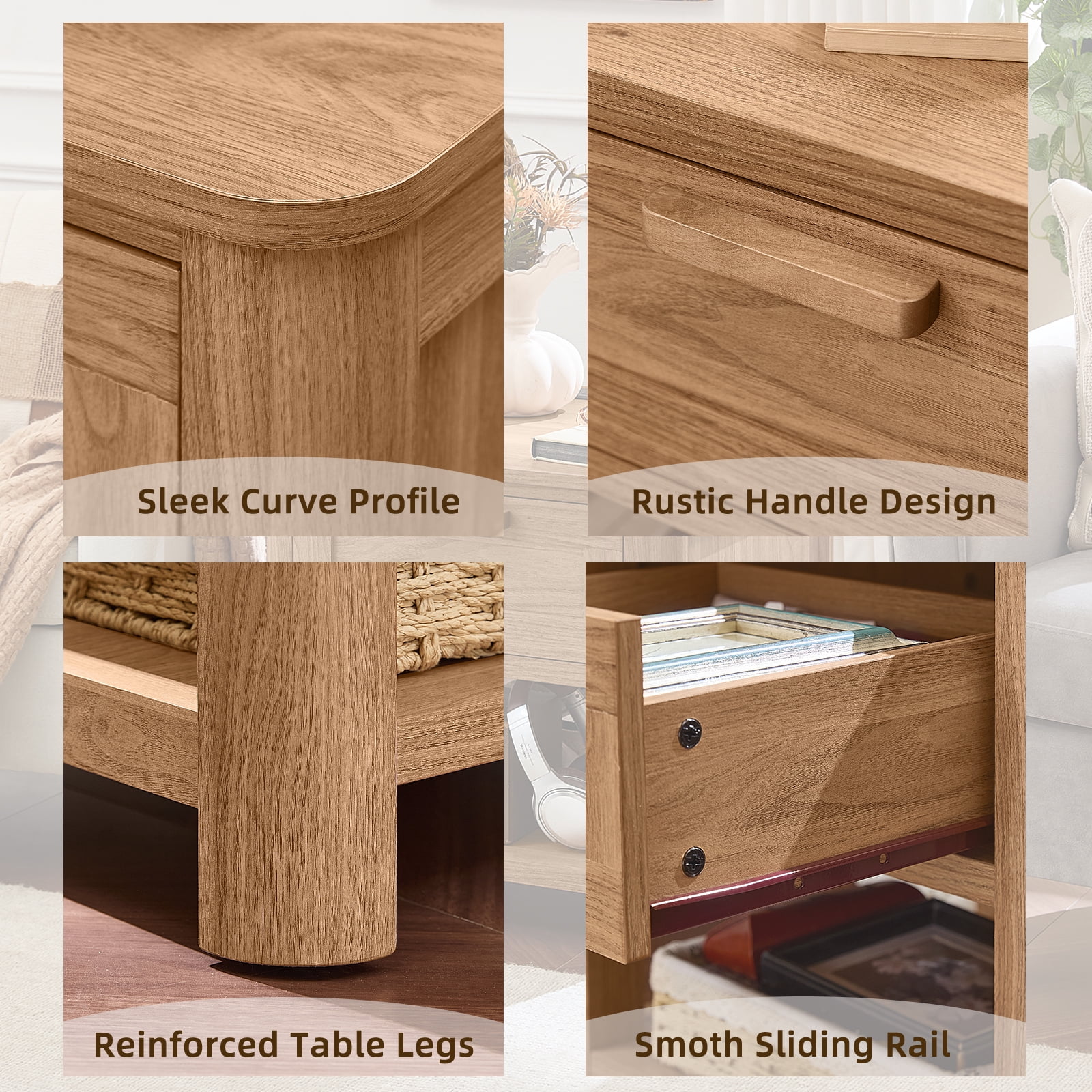 Joaxswe Nightstand with Charging Station, Dark Wood End Table with Silent Slide Drawers, Modern Side Table, Wooden Night Stand for Living Room
