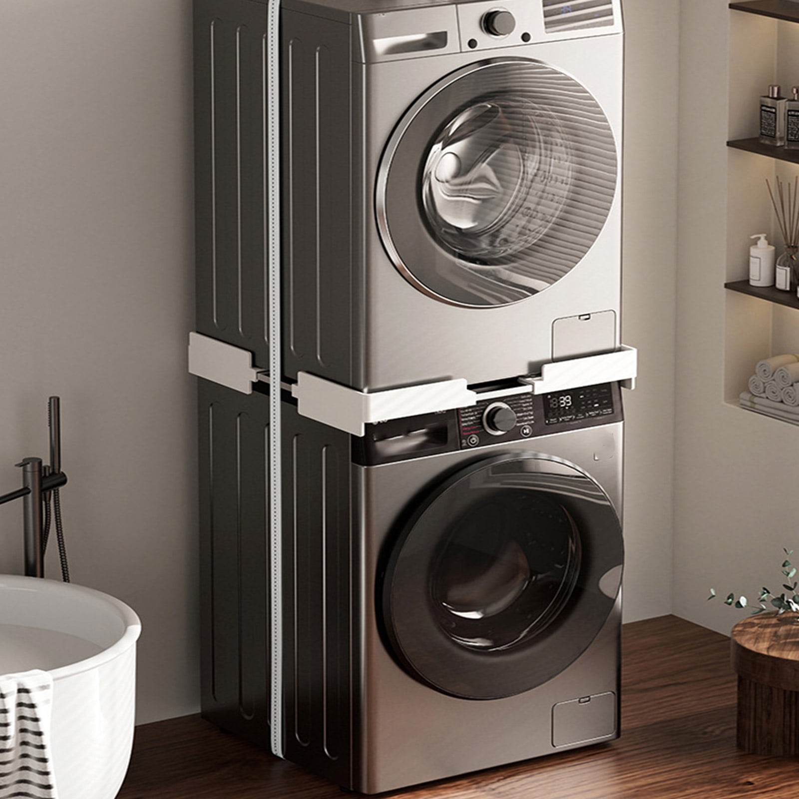Heavy Duty Stackable Laundry Rack, Noise-Reducing Washer Dryer Frame, Adjustable Fridge Base with Removable Drying Shelf