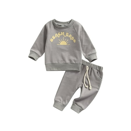 

Toddler Baby Boys Girls 2Pcs Fall Winter Outfits Printed Long Sleeve Pullover Drawstring Pants Set