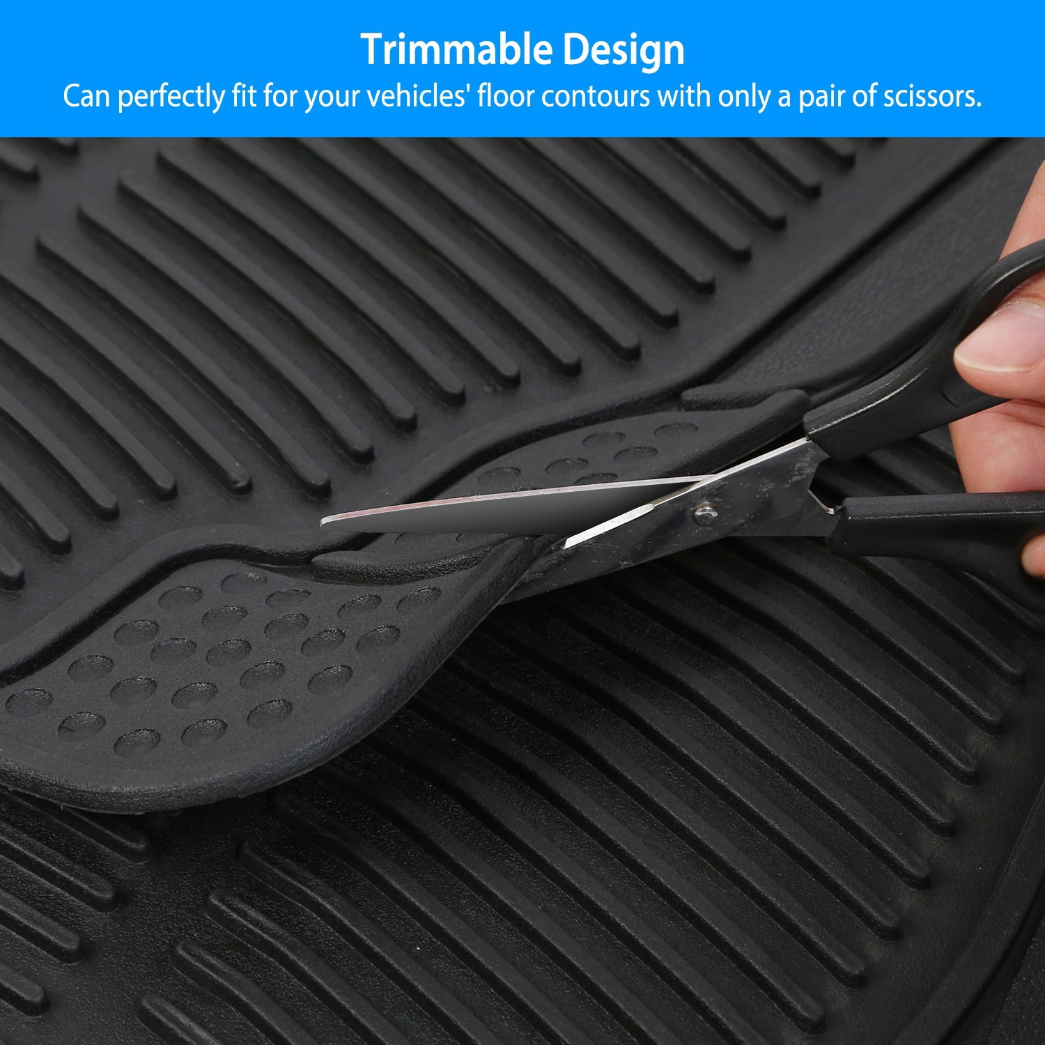 Moclever 4Pcs Floor Mats for Cars, Front and Rear PVC Rubber Automotive Floor Mats with Trimmable Design Fit Most Cars SUVs Trucks, Black