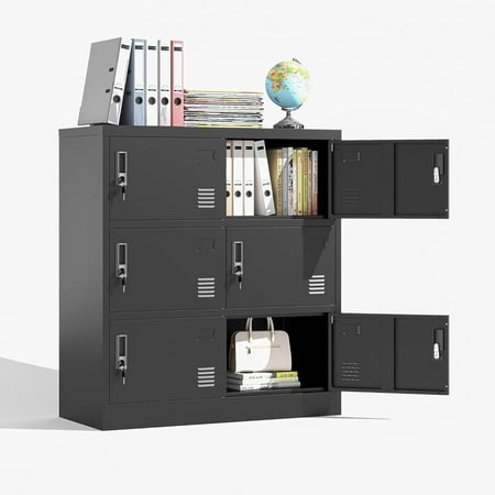 6 Doors Locker for Employee, Metal Storage Cabinet with Locks, Steel Lockers Individual Cube for Office, Home, Gym, Shool, Require Assembly(Black)