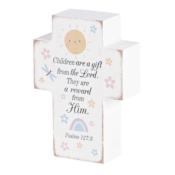 Dicksons Children Are A Gift From The Lord, Psalms 127:3, Multicolor 3.88 x 2.75 Inch MDF Wood Tabletop Block Cross Sign Plaque