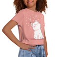 thumbnail image 4 of Uourmeti Cat Kids Short Sleeve T-Shirt Cute Short Crewneck Pullover Lightweight Loose Athletic Crop Top for 5-14Y Girls, 4 of 6
