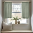 thumbnail image 3 of Linen Textured Tier Curtains 24 Inch for Kitchen Windows Farmhouse Cafe Curtains Small Drapes Rustic Light Filtering Half Window for Living Room Laundry Rod Pocket 2 Panels Green, 3 of 8