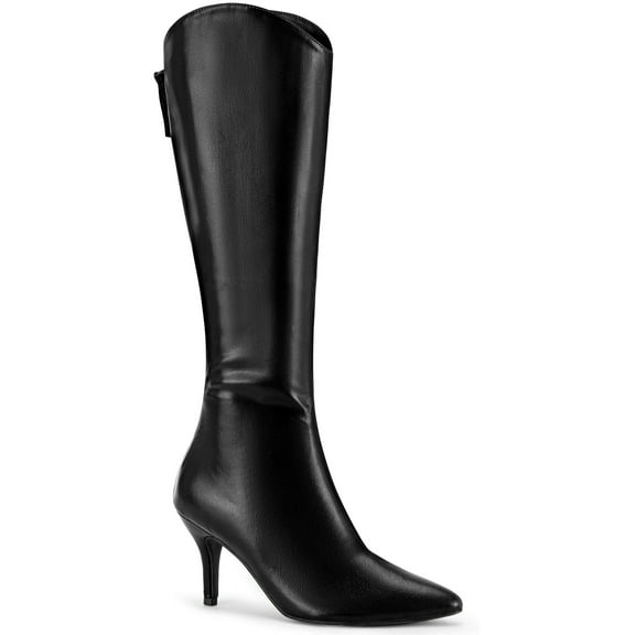 BLISSFUL STEP Women's Pointed Toe Stiletto Heel Knee High Boots Black 8
