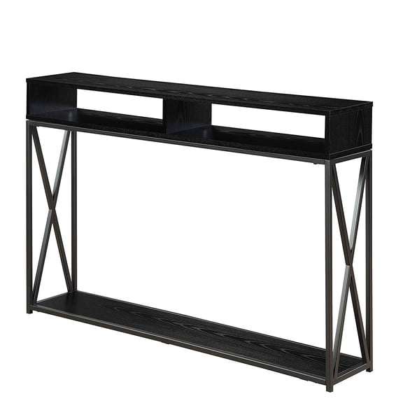 Pemberly Row Transitional Deluxe Two-Tier Console Table in Black Wood Finish