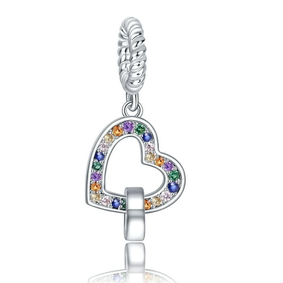 925 Sterling Silver Charm for Bracelets Heart Gem Pendant Interlock Double Hearts Dangle Charm Women Bracelet Charm