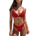 thumbnail image 1 of Conjuntos de bikini Prolriy para mujer, traje de baño de dos piezas con realce, acolchado, tankinis, color rojo, talla L, 1 of 3