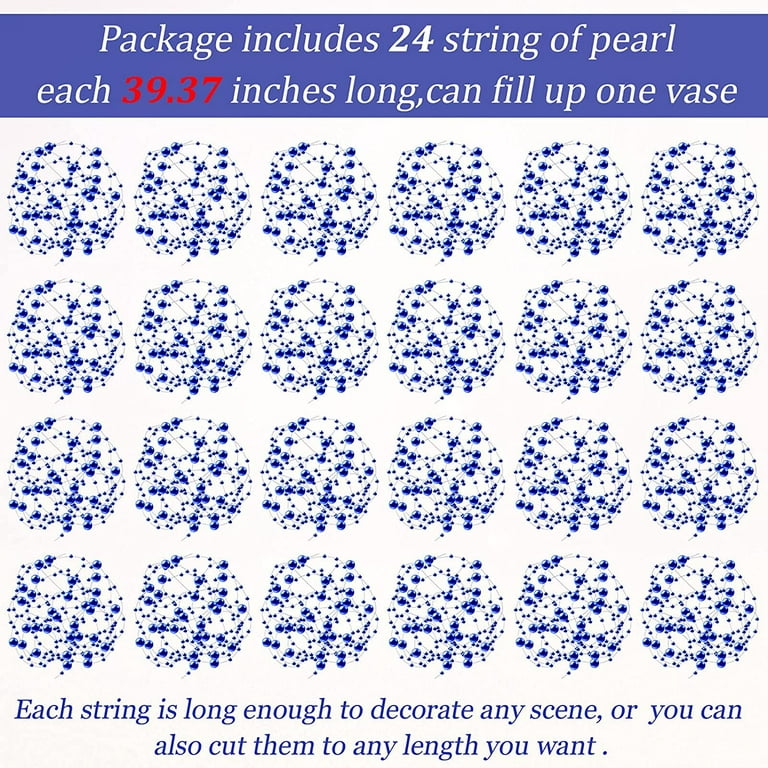 24 Pcs Artificial Pearl String for Floating Candle Faux Pearls Beads String  Pearl Party Garland Decoration for Vases Filler Wedding Centerpiece  Christmas Party Decor (Blue) 