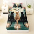 thumbnail image 4 of Manfei Cartoon Cat Twin Sheets, Tokyo Blossoms Floral Bedding, Pink Teal, 3pcs, 1 Flat Sheet, 1 Fitted Sheet and 1 Pillowcase, 4 of 6