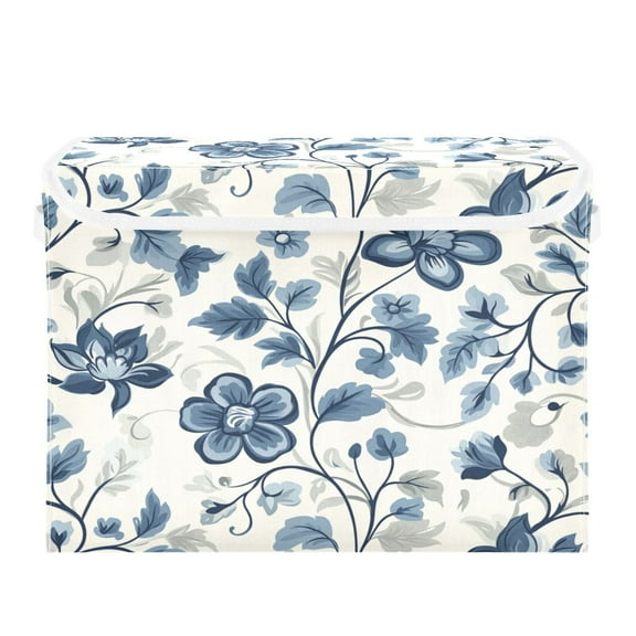 Storage Box With Lid 16.5x12.6x11.8In Foldable Stacked Household Storage Box Cool Blue Flowers