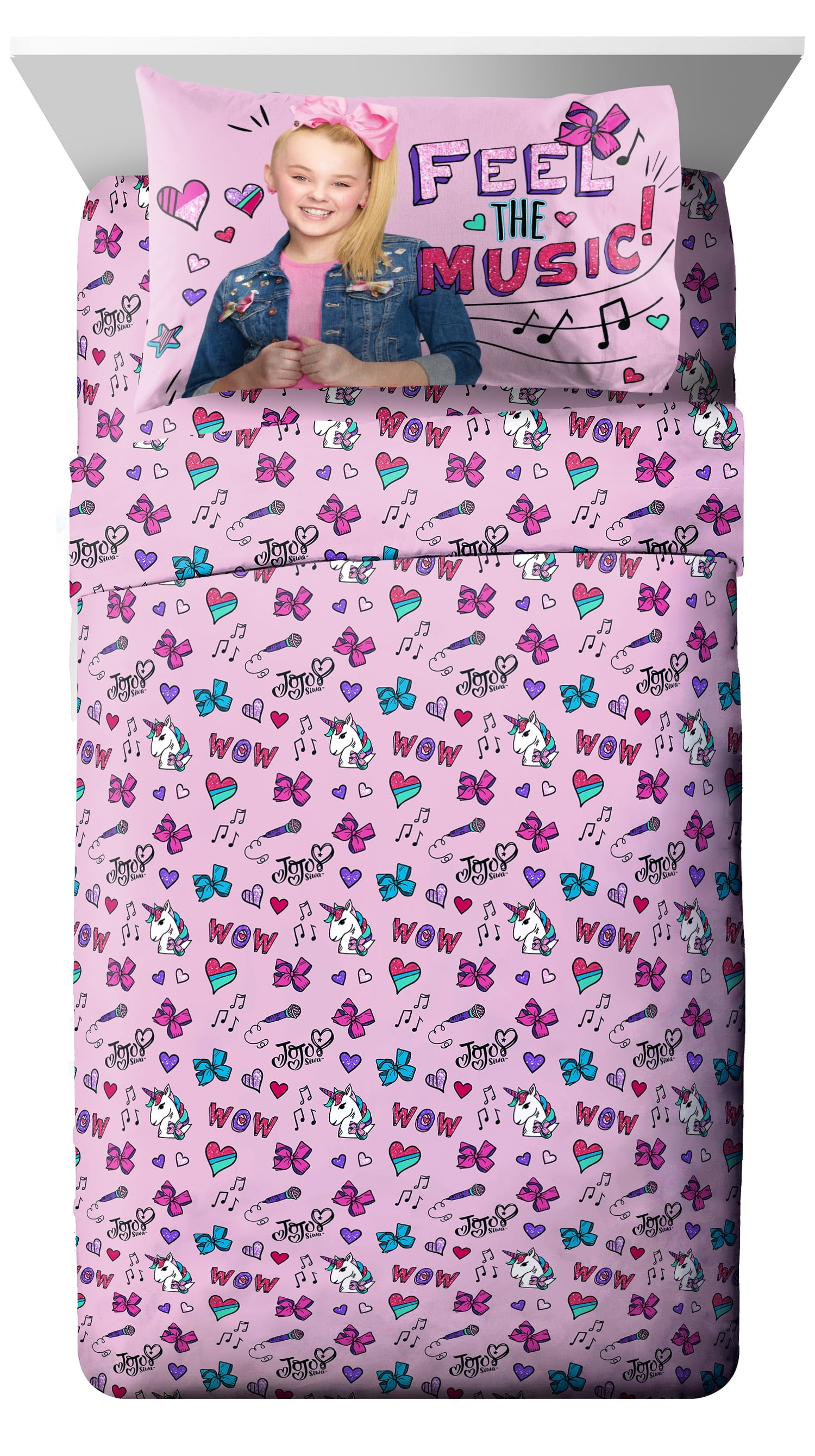 Nickelodeon Jojo Siwa Full Sheet Set Kid 4 Piece Bedding Girls Pink Unicorn New 