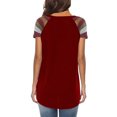 thumbnail image 2 of tredstone Femmes T-Shirt Manches Courtes Col Rond Haut à Rayures Poche T-Shirt, Vin Rouge, XL, 2 of 6