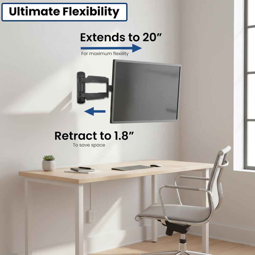 Lectronify Full Motion TV Wall Mount for 25–55" TVs, Swivel & Tilt Adjustable Arm, 77 lb Capacity, VESA Up to 400x400, Space Saving Design