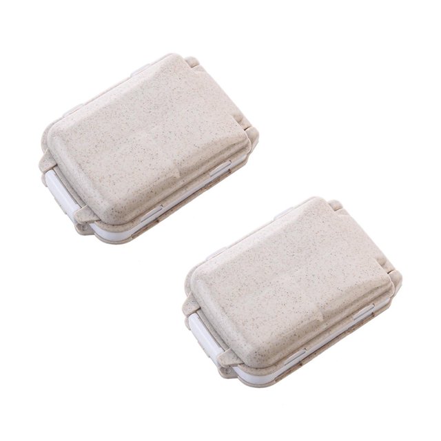 Oleegame 2PC Produce Storage Weekly Case Organizer 7 Day 8 Compartments Portable Travel Box For Pocket Purse Vitamin Holder Container Beige