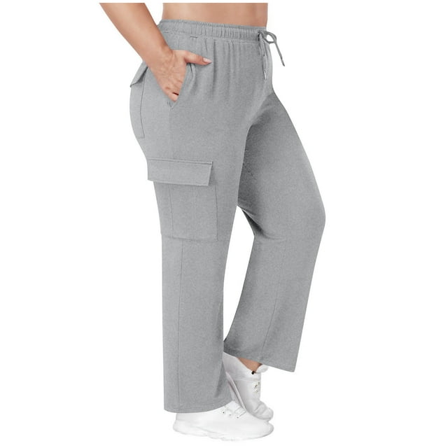 asjyhkr Plus Size Cargo Pants Women Elastic Waist Drawstring Outdoor Work Trousers with Multi Pockets,L-5XL