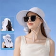 thumbnail image 1 of Sombrero de sol plegable para mujer con chal de sombreado facial y agujero de cola de caballo - Beige Sombrero de pescador de poliéster para playa, senderismo, jardinería - 55-60 cm ajustable, 1 of 7
