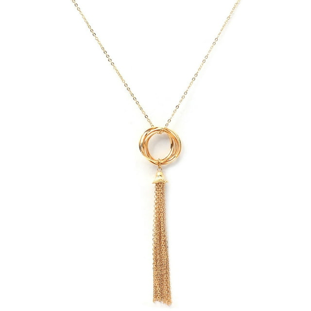 Youkk Collier Chaîne Style Simple Ras-de-Cou à Franges Pendentif Rond Colliers de Chandail avec Pompons Fête Banquet Cadeaux pour Femmes Or