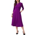 thumbnail image 1 of Vestido de trabajo para mujeres INSPIRE CHIC, corte A, mangas 3/4, vestido midi elegante, morado oscuro, talla S, 1 of 6