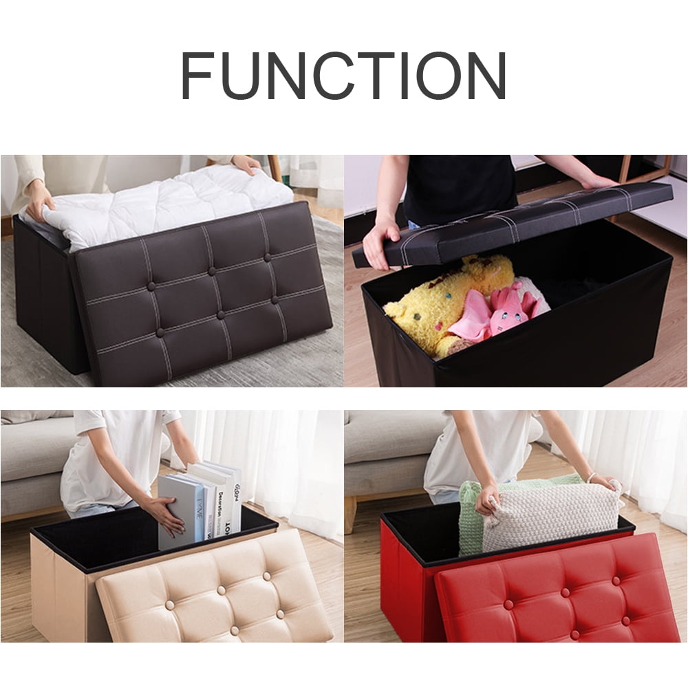 WEPSEN Folding Storage Ottoman Bench,Leather Footstool End of Bed Storage Bench Storage Chest,Foot Rest for Living Room,Bedroom Hallway Bench with Storage,Holds up to 330lb,30x15x15inches,Black