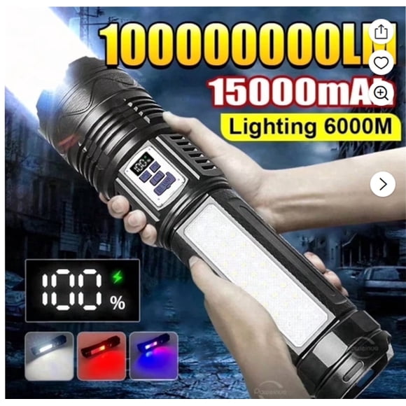 1000000LM Linterna LED Más Potente Recargable Tipo-c Linterna de Largo Alcance 6000M Luz Táctica para Pesca Caza