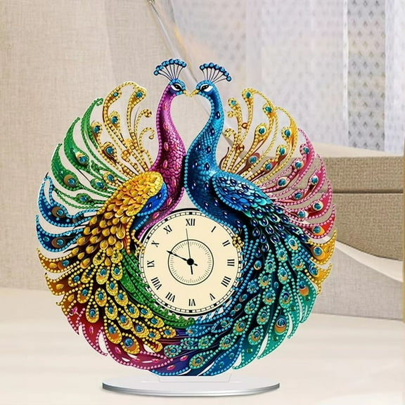 PeacockShape Diamond Art Clock Ornaments Kit Battery Operated DiamondPainting Clock Decorative Room Decoration