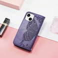thumbnail image 6 of Wallet Case for iPhone 15, Butterfly Embossed PU Leather Magnetic Closure Kickstand Card Slots with Wrist Strap for Girls Women for iPhone 15, Purple, 6 of 6