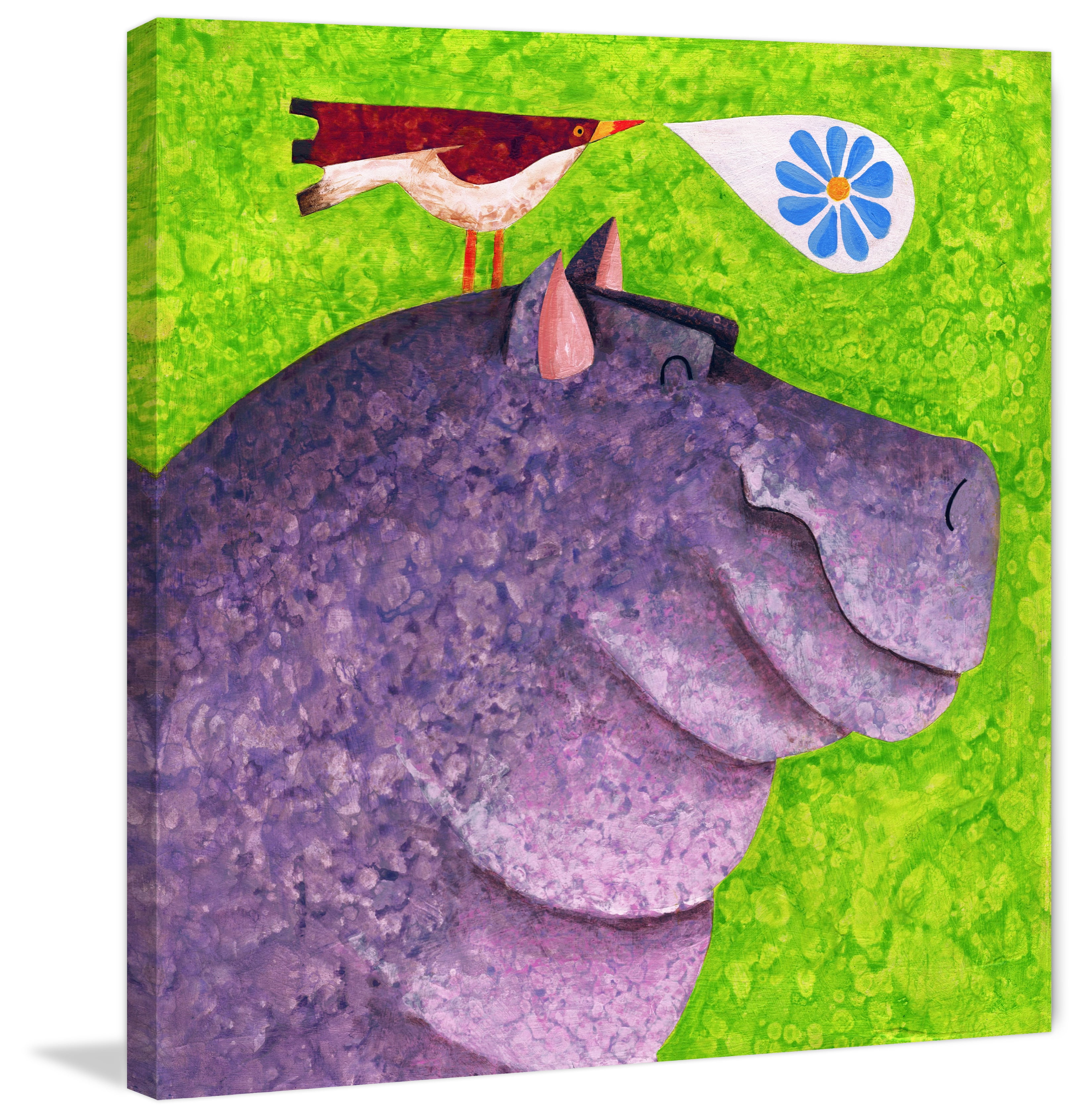 "Happy Happy Hippo" Painting Print on Wrapped Canvas