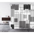 thumbnail image 2 of Grey and White Striped Geometric Shower Curtain Decor, Abstract Mid Century Modern Black Shower Curtains for Bathroom 69X70 inch Polyester Fabric Bathroom Decoration Bath Curtains Hooks Included, 2 of 6