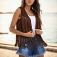 thumbnail image 2 of BYHONG Women Fringe Vest Suede Open Front Vintage Vest Sleeveless 70s Hippie Clothes Boho Western Jacket Womens Vest Top Khaki L, 2 of 5