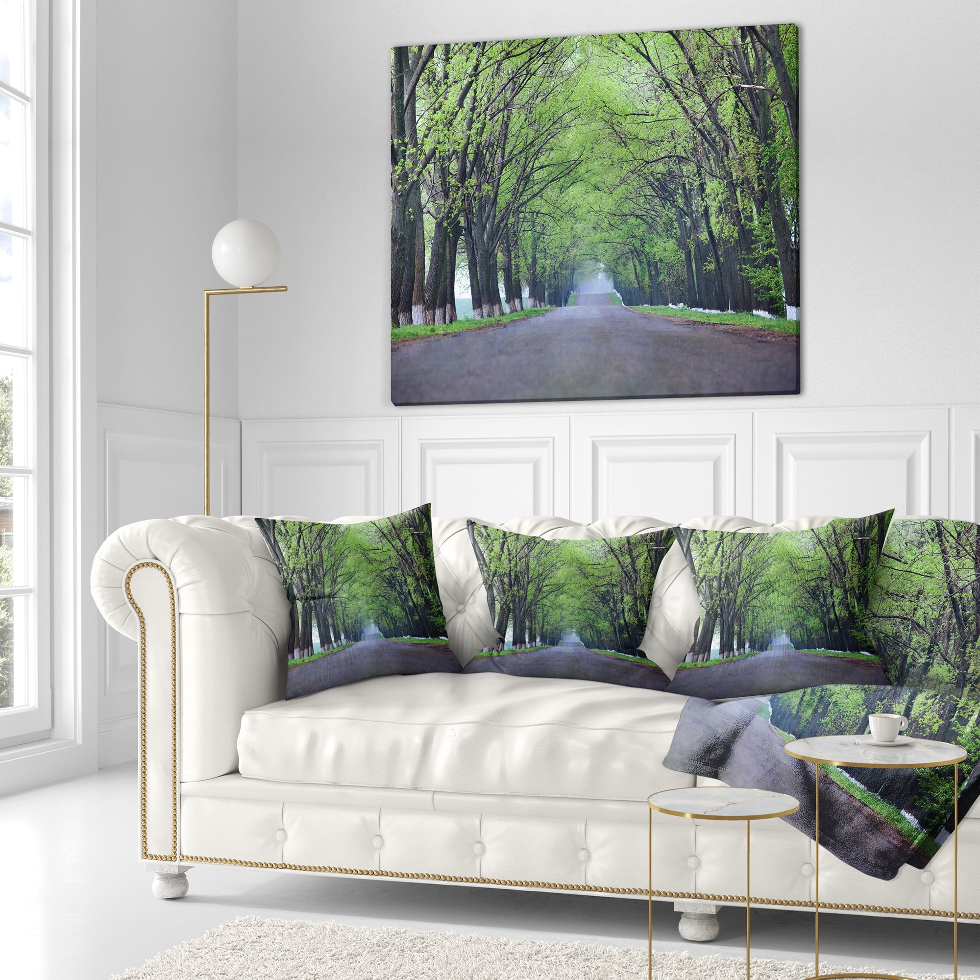 Designart Arched Trees Over Country Road - Landscape Photography Throw Pillow - 16x16