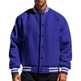 thumbnail image 2 of YDDIAN Men's All Wool Bomber Style Letterman Baseball Knit Rib Varsity Jacket Royal Blue L, 2 of 6