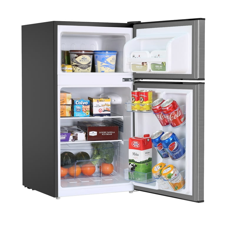Mini Fridge with Freezer, 3.0 Cu.Ft Mini Refrigerator with 2 Doors, Compact Small  Refrigerator for Dorm, Bedroom, Office, Energy Saving, 37 dB Low Noise,  Stainless Steel 