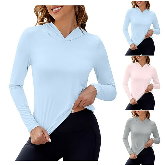 Sijiajgjfu Womens Lightweight Hoodies Pullover Solid Color Long Sleeve Fitted T Shirt Casual Basic Workout Blouse Blue XL
