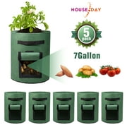 HOUSE DAY Potato Grow Bags, 7 Gallon 5 Pack Fabric Pots, Potato/Plant Container with Handles,Green