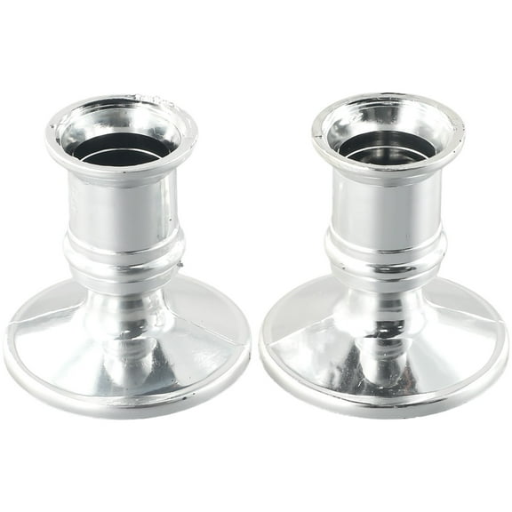 2pcs Silver Traditional Shape Electronic Candle Holders for Home Decor