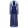 thumbnail image 4 of TiaoBug Women Lyrical Contemporary Dance Costumes Rhinestones Long Sleeve Mesh Tulle Flowy Long Dress Navy Blue XXL, 4 of 7