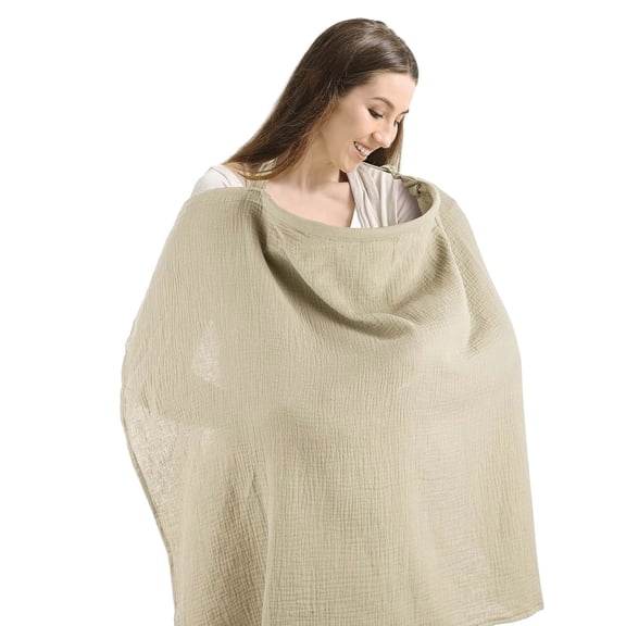 GoXteam Muslin Nursing Cover Up for Breastfeeding Moms with Rigid Hoop, 100% Cotton, Lightweight & Breathable Breastfeeding Cover, Khaki