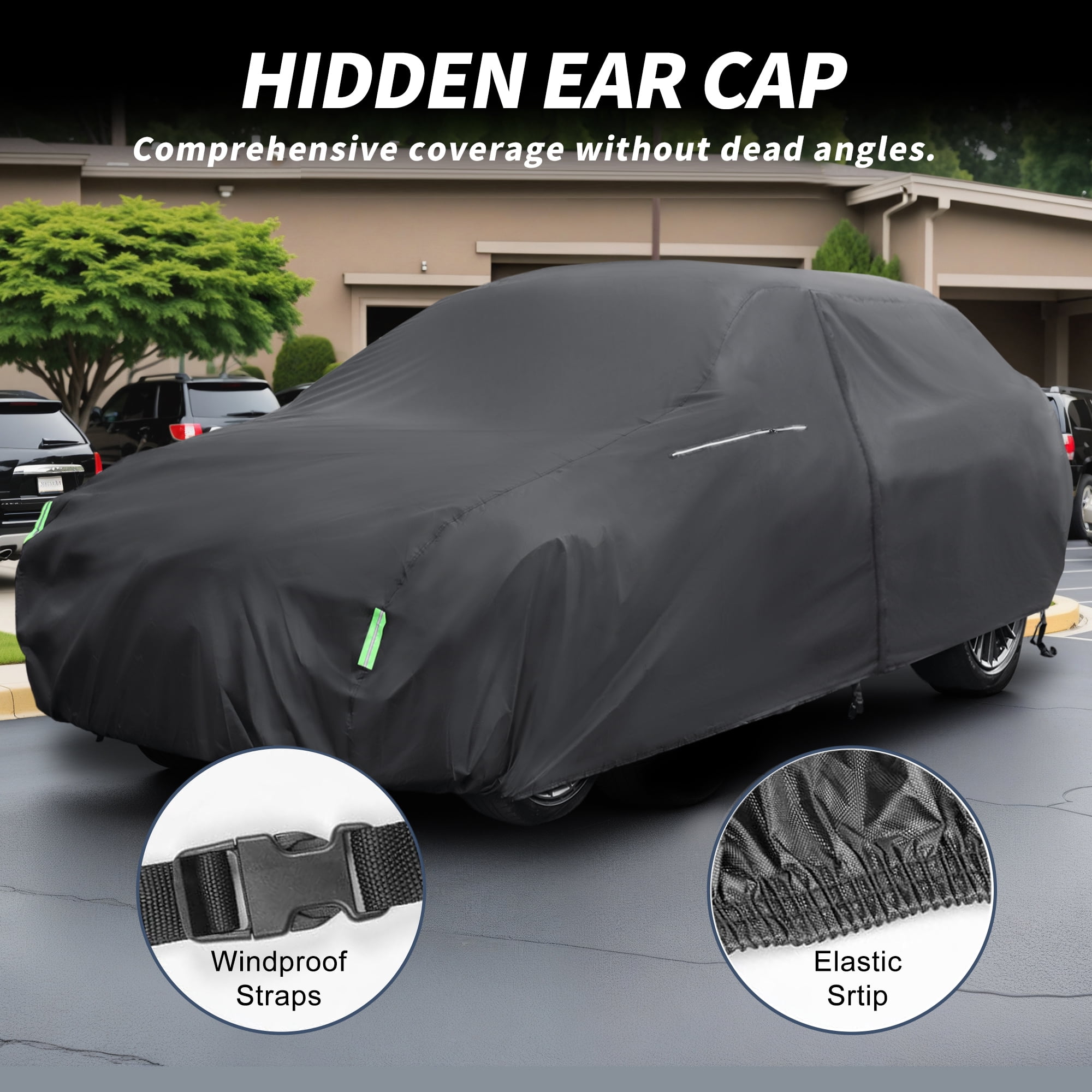 Unique Bargains 1Pc Car Cover 210D-PU Universal Black 185.04"×57.09"×47.24"