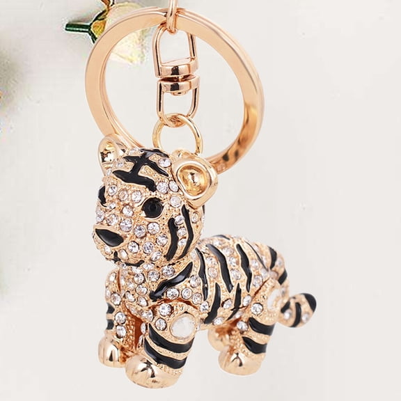FESTFENDS 1Pc Car Key Hanging Ornament Small Tiger Rhinestone Inlaid Keychain for Bag Accessory